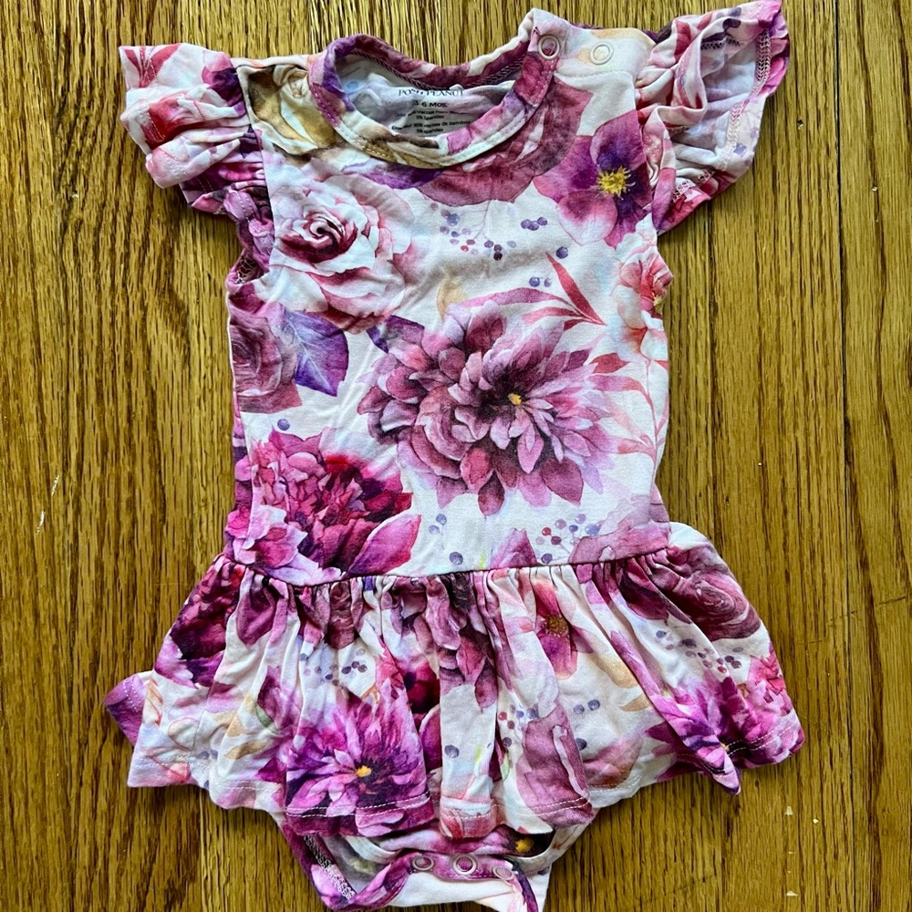 Posh Peanut Floral Baby Romper with Ruffle Sleeves